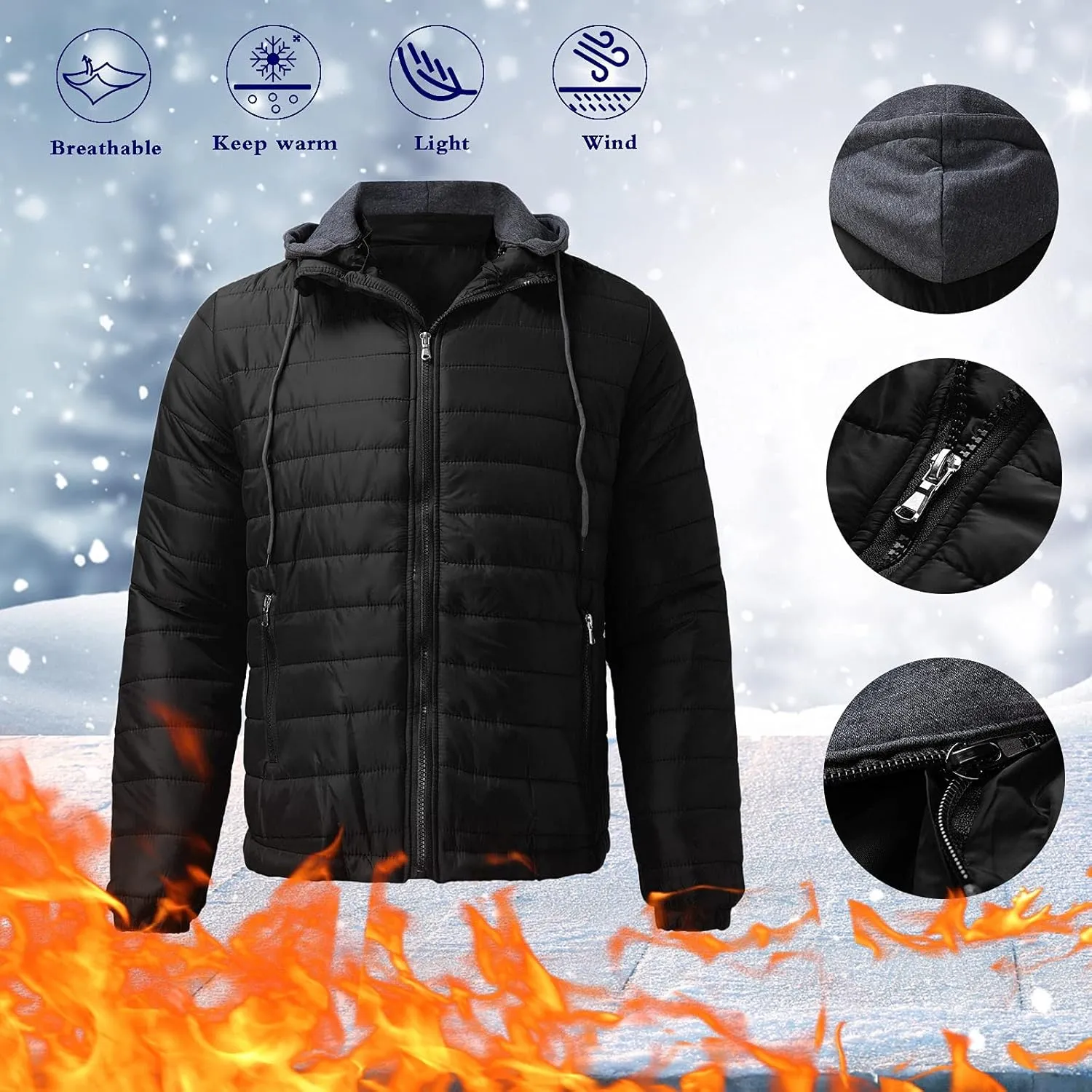 Men's Puffer Jackets Lightweight Windbreaker Warm Jackets Down Quilted Jackets Winter Coats for Men
