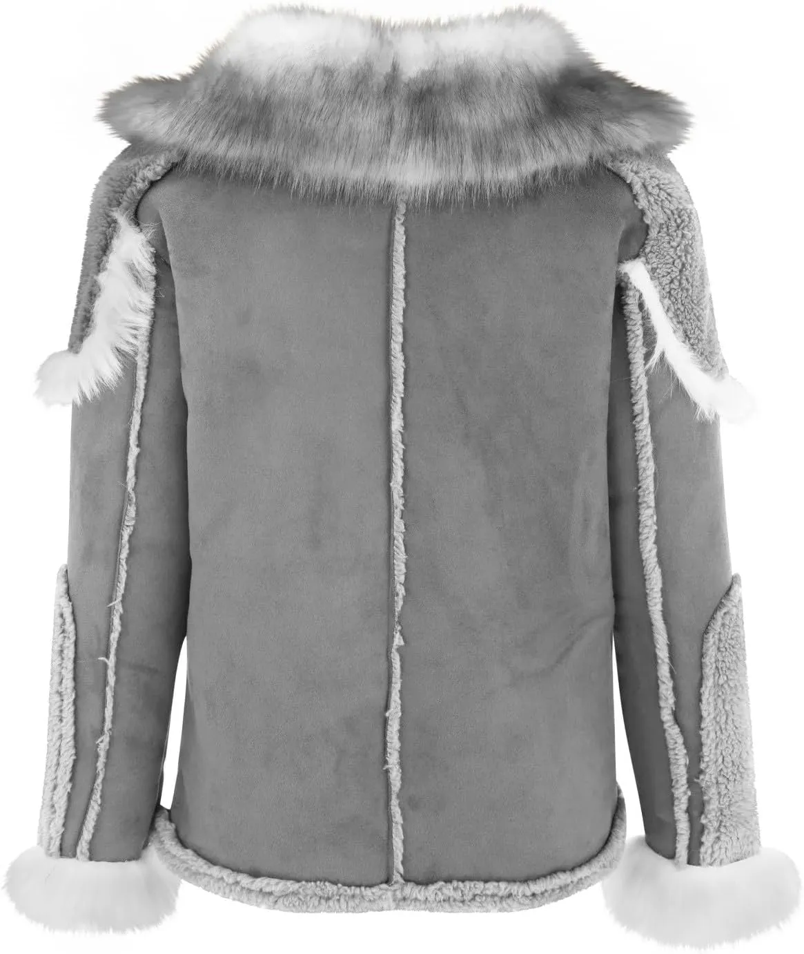 Mens Shearling Leather Coat Thicken Warm Long Sleeve Faux Fur Collar Sherpa Coats Big and Tall Parka Jackets