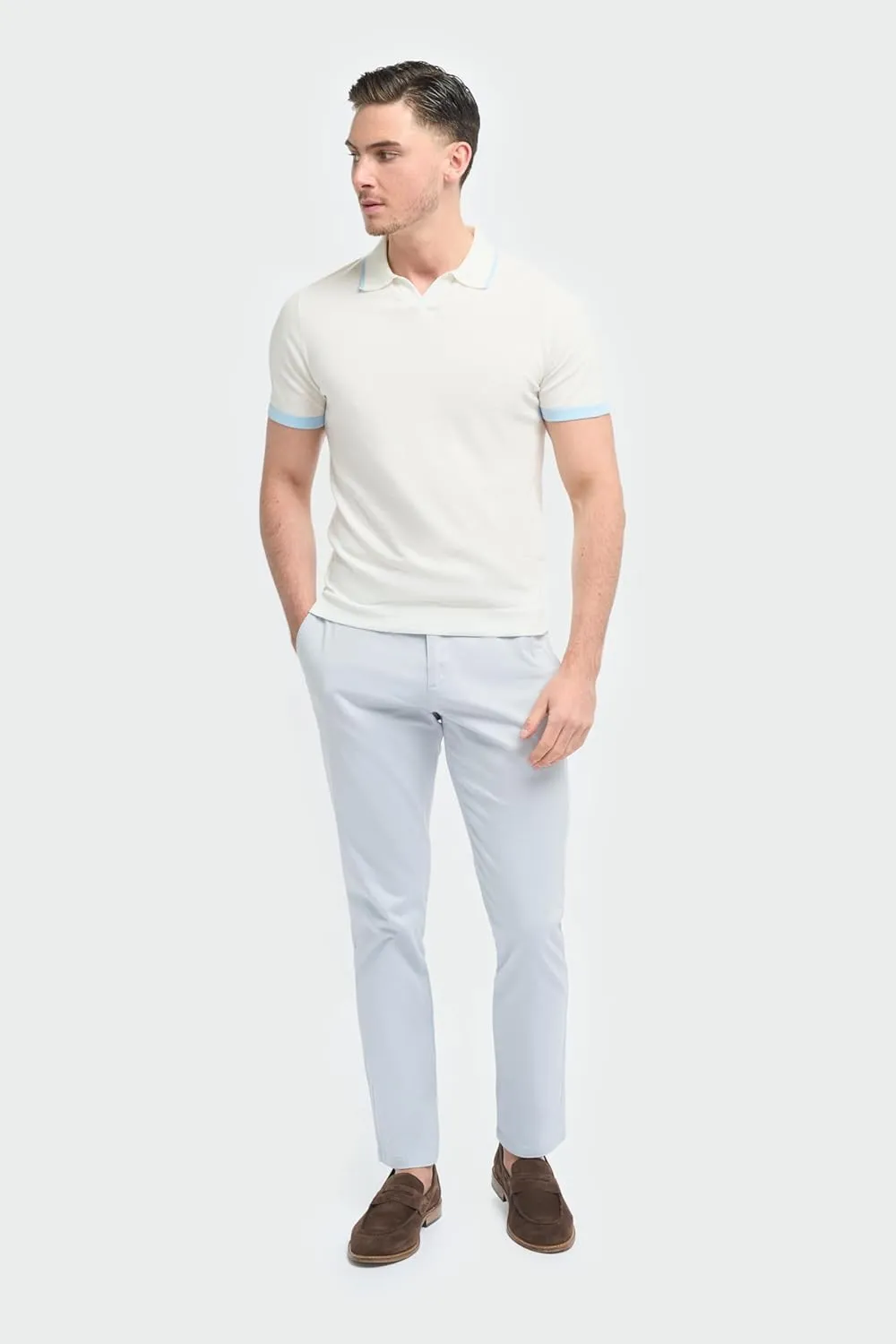 Men's Slim-Fit Cotton Chino Pants- Flat-Front Smart Casual Office Pants