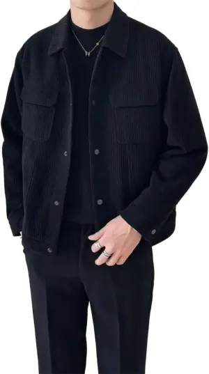 Men's Turn-down Collar Button Solid Color Loose Casual Long Sleeve Jackets