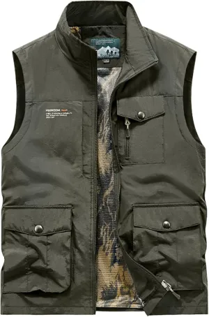 Men's Vests Outerwear Thin Multi-Pocket Outdoor Sports Vest Waterproof Quick Drying Casual Waistcoat Vest, M-5XL