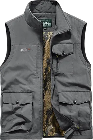 Men's Vests Outerwear Thin Multi-Pocket Outdoor Sports Vest Waterproof Quick Drying Casual Waistcoat Vest, M-5XL