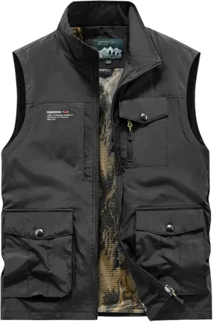 Men's Vests Outerwear Thin Multi-Pocket Outdoor Sports Vest Waterproof Quick Drying Casual Waistcoat Vest, M-5XL