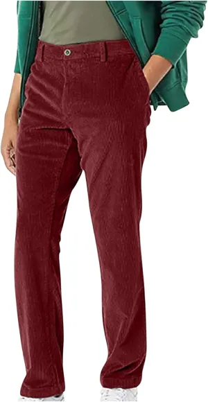 Men's Vintage Slim-Fit Corduroy Chino Pant Straight Flat Front Casual Pants Fall Winter Comfy Stretch Trousers with Pockets