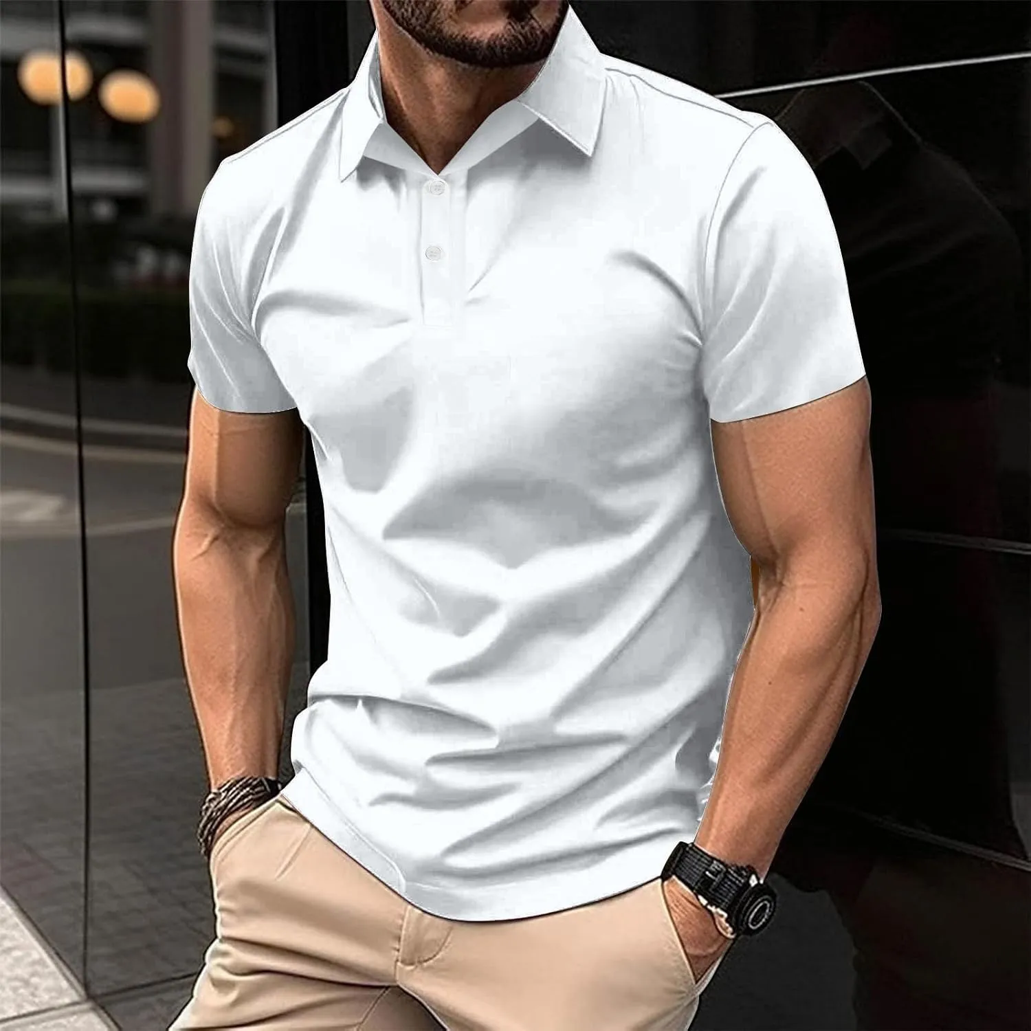 Men's White Golf Shirts, Short Sleeve, Moisture Wicking, Dry Fit, Polo Shirts, Casual Golf Shirts