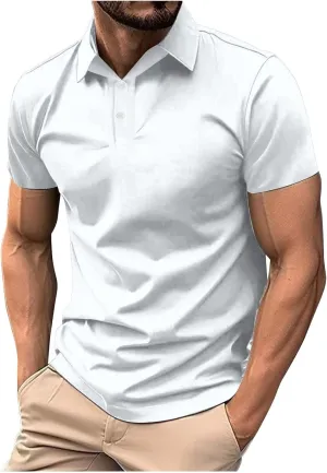 Men's White Golf Shirts, Short Sleeve, Moisture Wicking, Dry Fit, Polo Shirts, Casual Golf Shirts