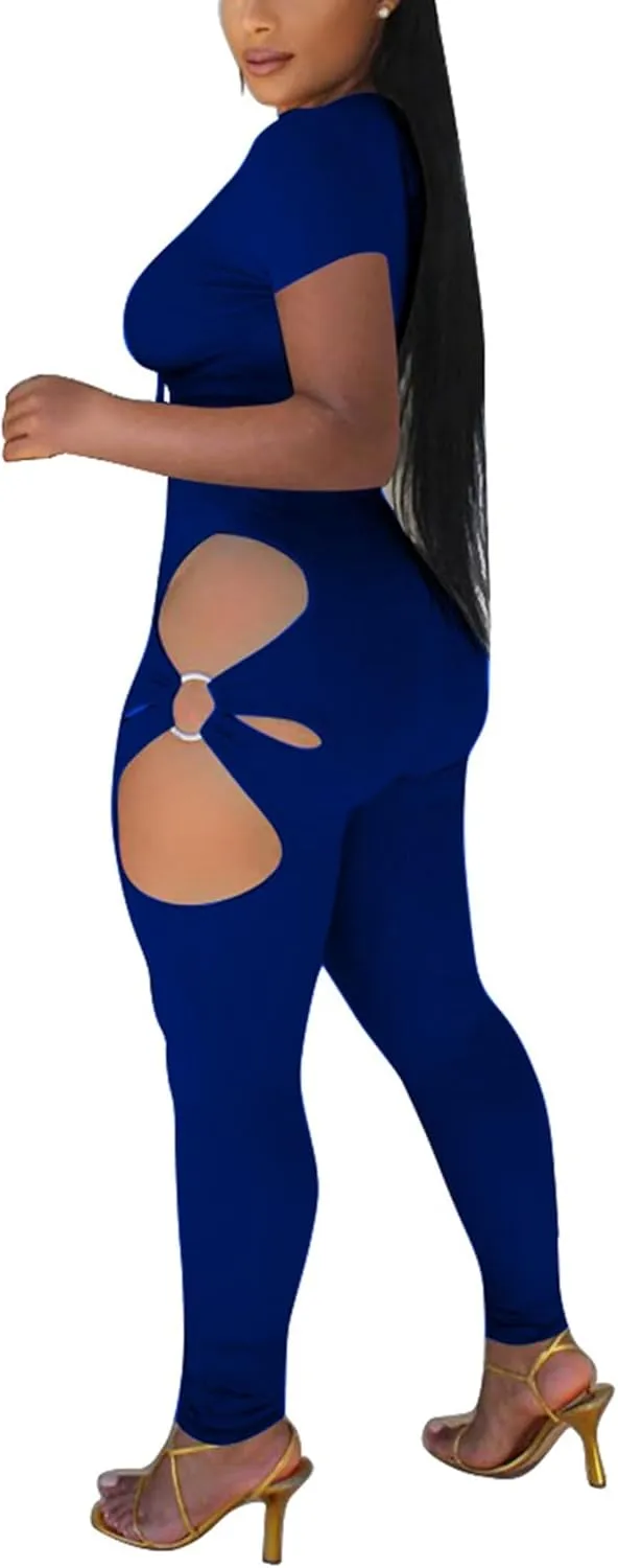 Mintsnow Women's Sexy Two Piece Outfits V Neck Ribbed Cut Out Long Sleeve Crop Top Bodycon Pants Sets Sweatsuit Tracksuits
