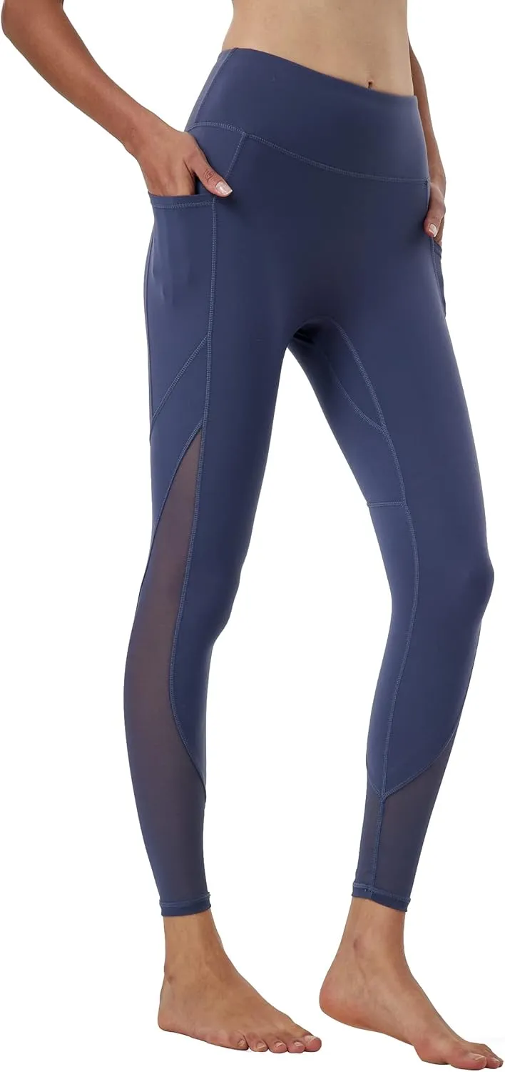 ONGASOFT High Waisted Yoga Pants for Women Running Workout Mesh Leggings Side Pockets Squat Proof Tummy Control
