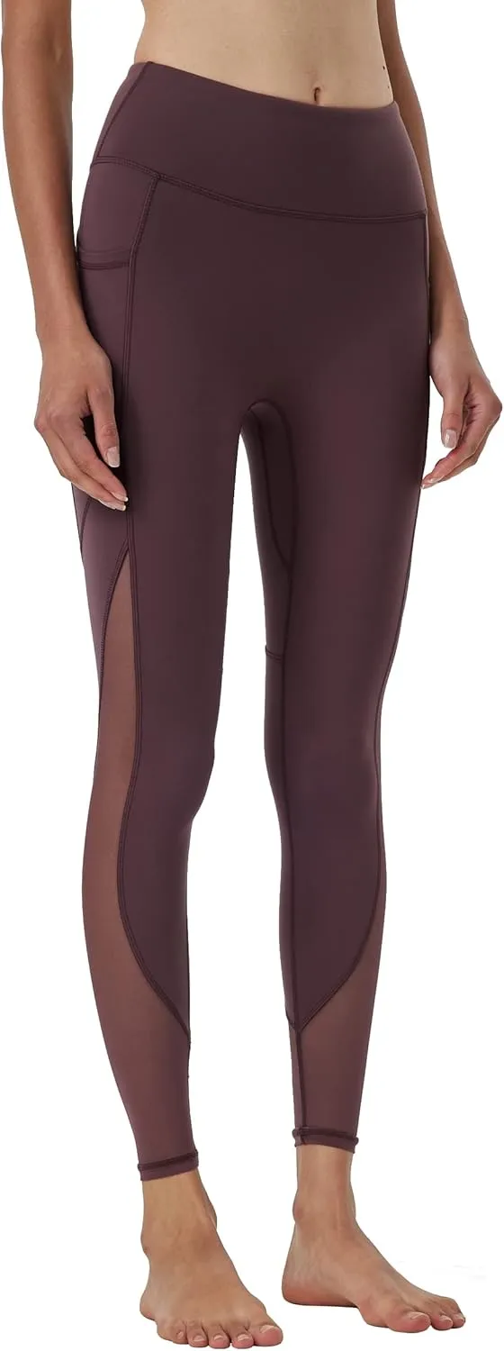ONGASOFT High Waisted Yoga Pants for Women Running Workout Mesh Leggings Side Pockets Squat Proof Tummy Control