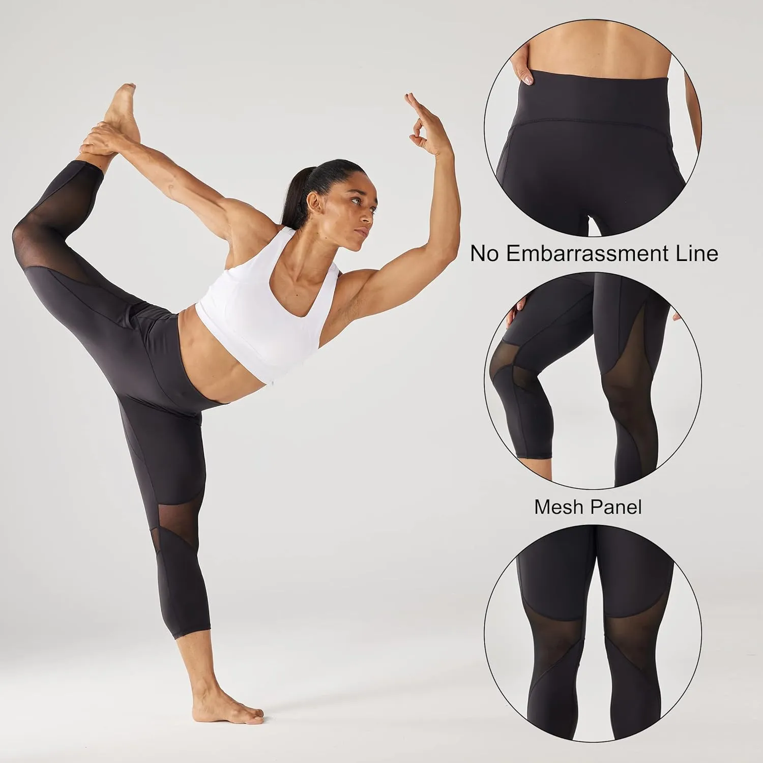 ONGASOFT High Waisted Yoga Pants for Women Running Workout Mesh Leggings Side Pockets Squat Proof Tummy Control
