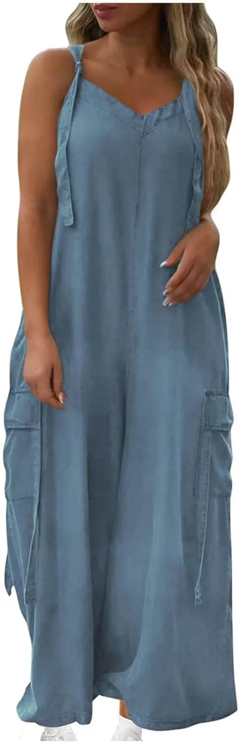 Overalls for Women Loose Fit Oversized Wide Leg Jumpsuits Baggy Casual Long Romper Pants with Pockets 2025