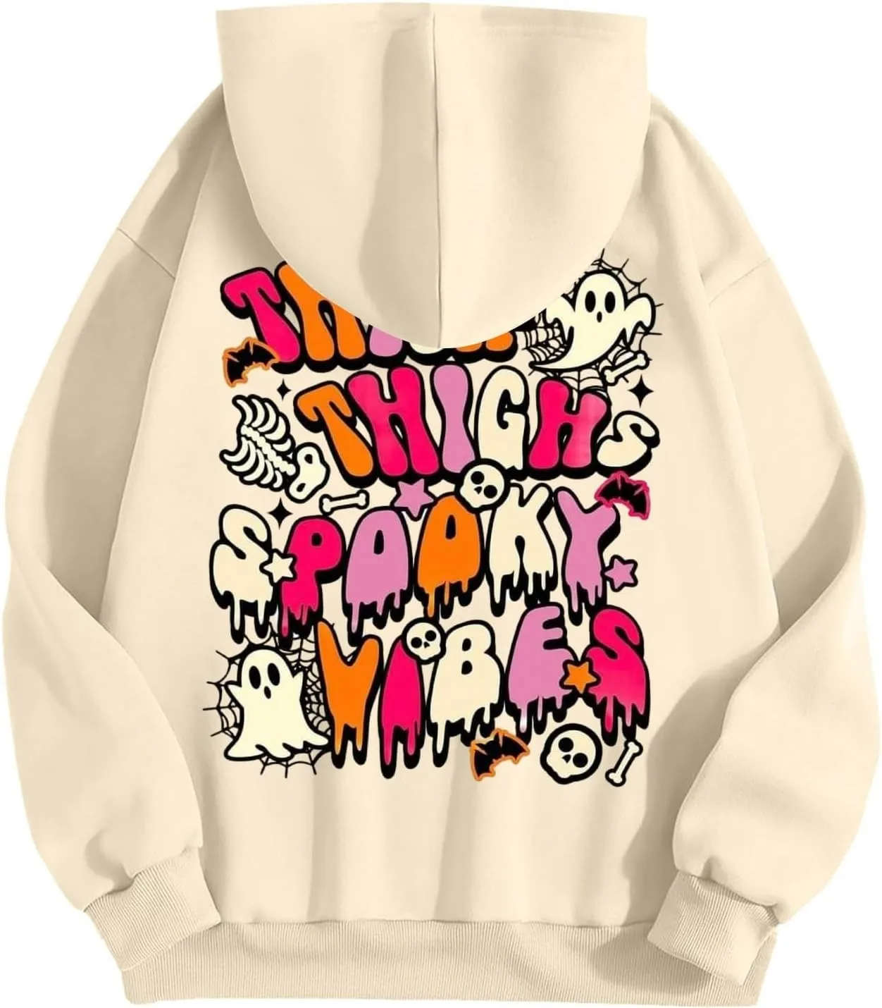 Oversized Hoodie for Women Thick Thighs and Spooky Vibes Casual Long Sleeve Drawstring Y2K Hooded Pullover Tops Travel Hoodie