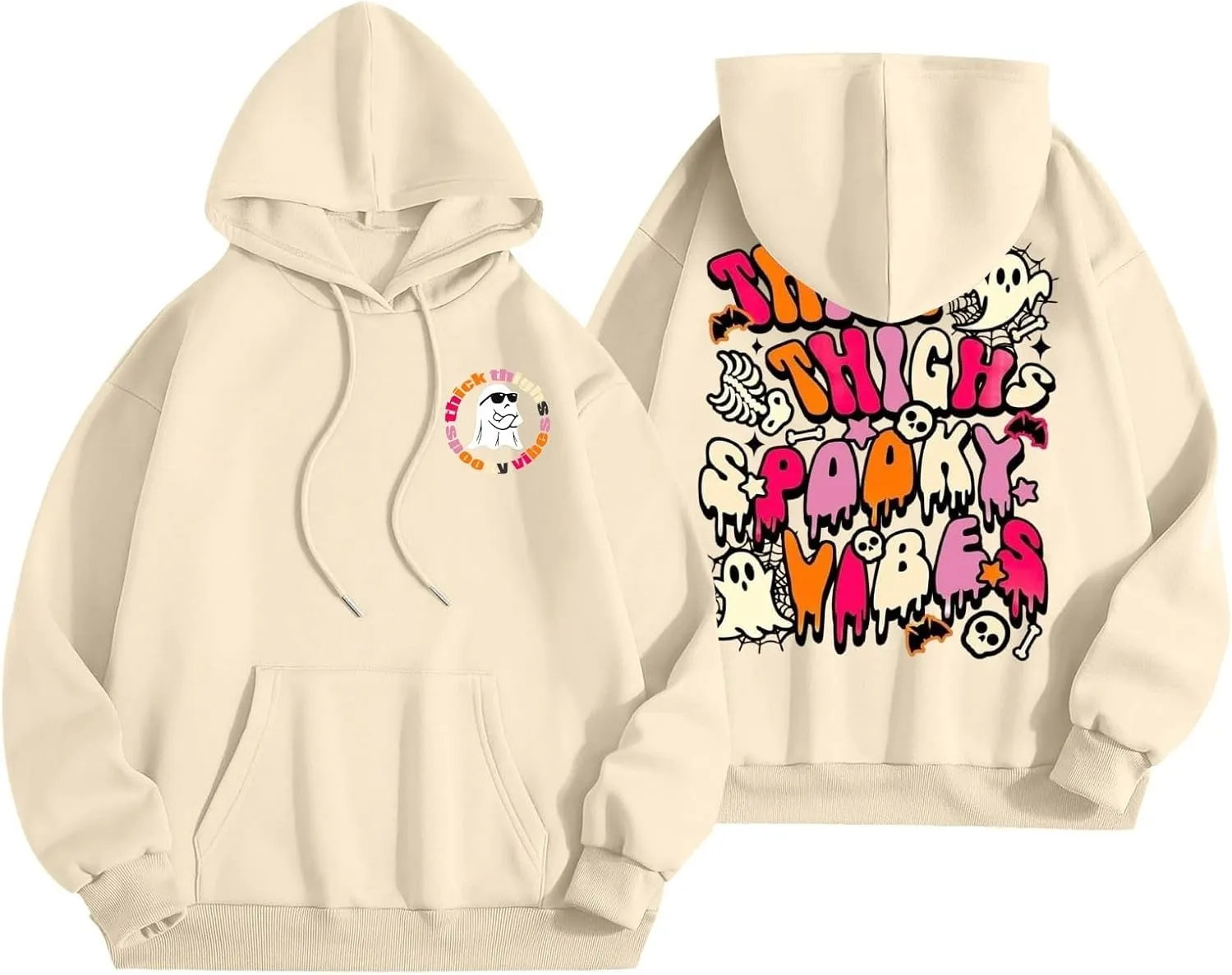 Oversized Hoodie for Women Thick Thighs and Spooky Vibes Casual Long Sleeve Drawstring Y2K Hooded Pullover Tops Travel Hoodie