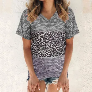 Oversized women's loose V-neck short-sleeved t-shirt