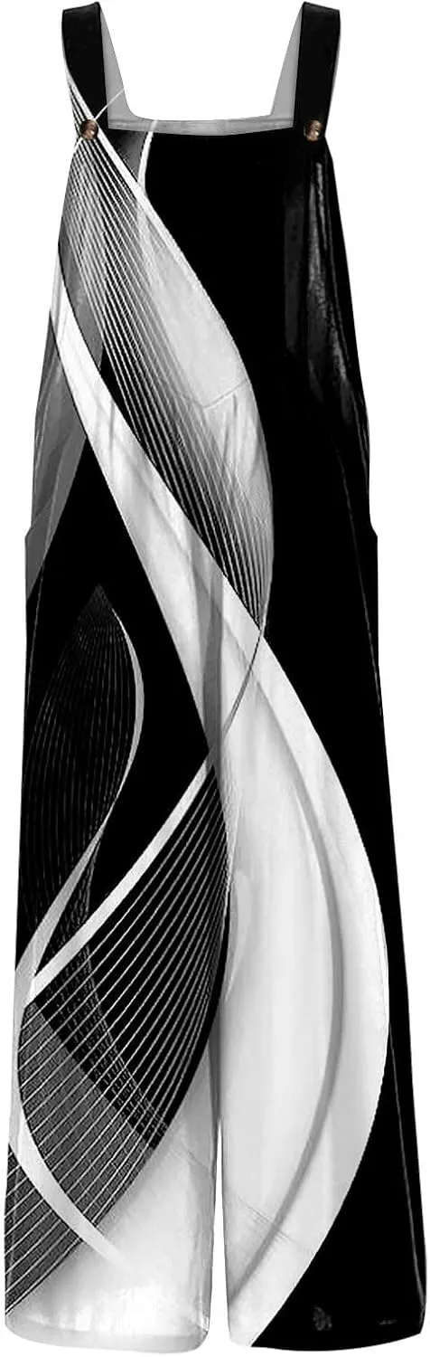 Plus Size Rompers for Curvy Women Sleeveless Adjustable Straps Loose Fit Holiday Wide Leg Jumpsuits with Pockets