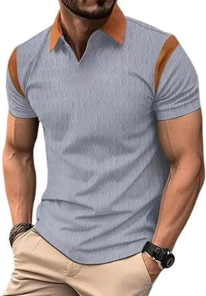 PORCLAY Men's Waffle Polo Shirts Short SleeveV Neck Casual Lapel Polos Tops 2025 Summer Slim Fit Golf Blouse for Men