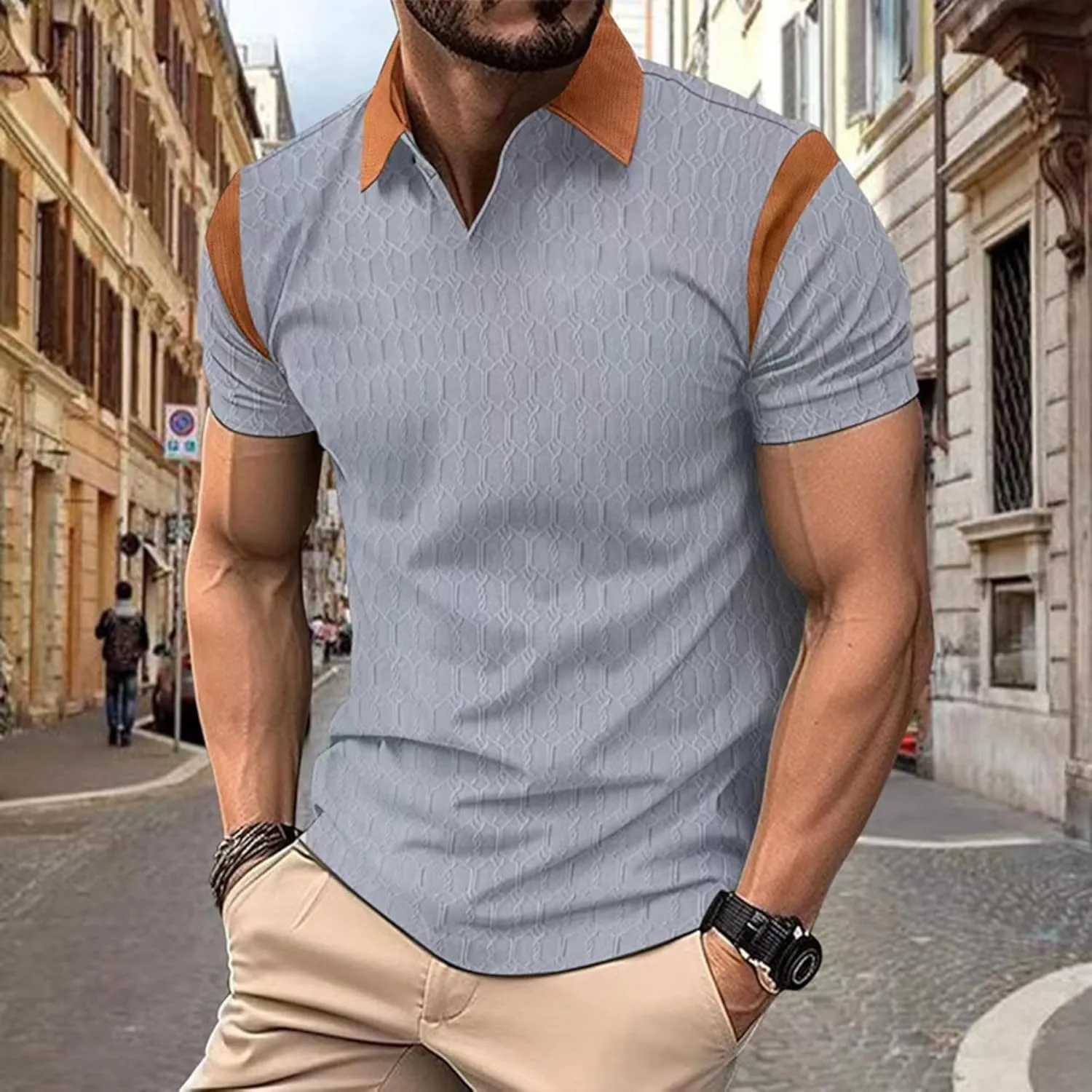 PORCLAY Men's Waffle Polo Shirts Short SleeveV Neck Casual Lapel Polos Tops 2025 Summer Slim Fit Golf Blouse for Men