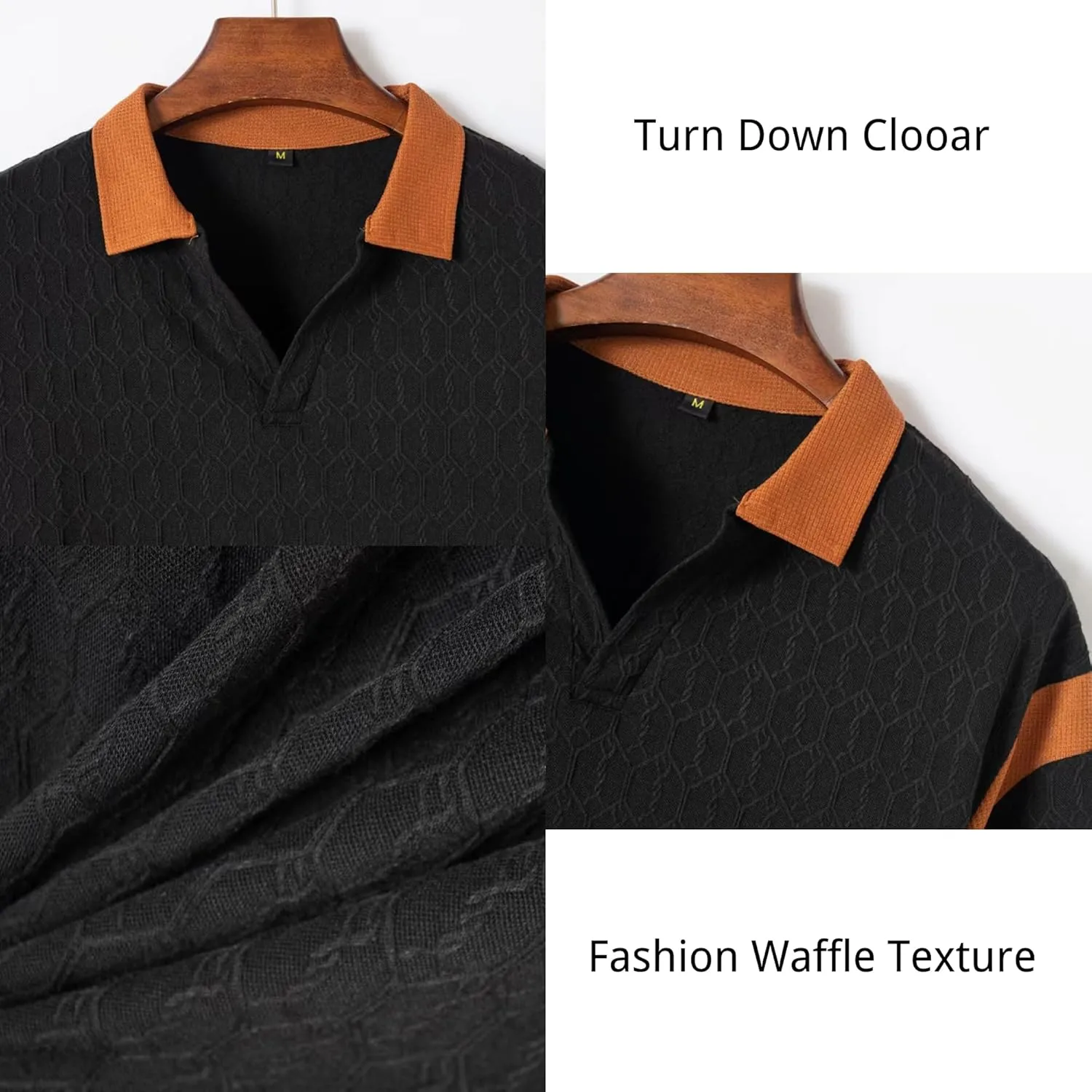 PORCLAY Men's Waffle Polo Shirts Short SleeveV Neck Casual Lapel Polos Tops 2025 Summer Slim Fit Golf Blouse for Men