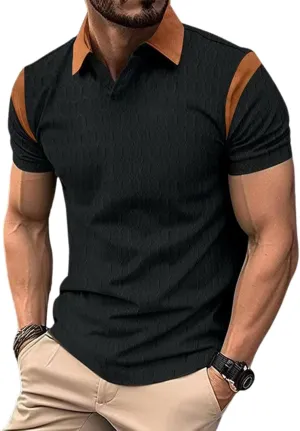 PORCLAY Men's Waffle Polo Shirts Short SleeveV Neck Casual Lapel Polos Tops 2025 Summer Slim Fit Golf Blouse for Men