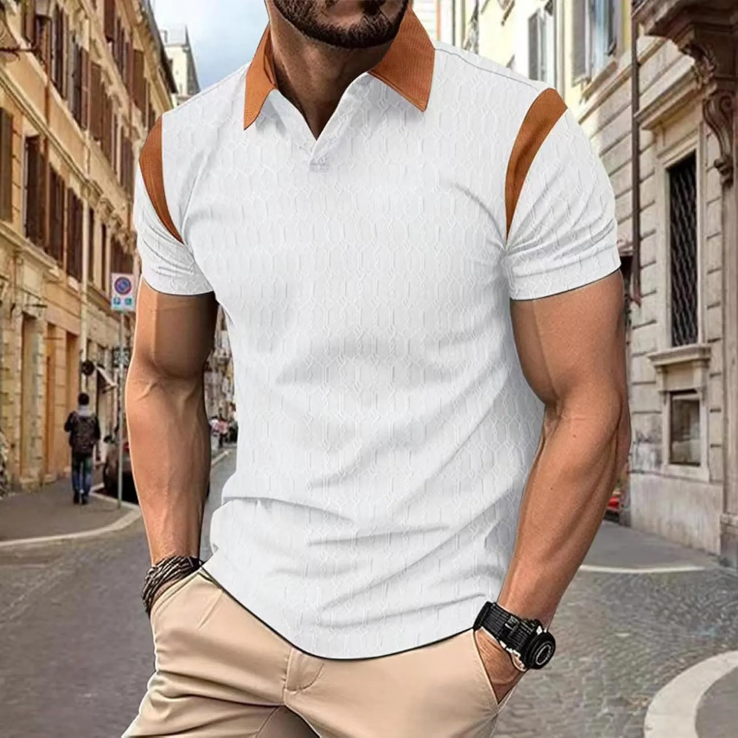 PORCLAY Men's Waffle Polo Shirts Short SleeveV Neck Casual Lapel Polos Tops 2025 Summer Slim Fit Golf Blouse for Men