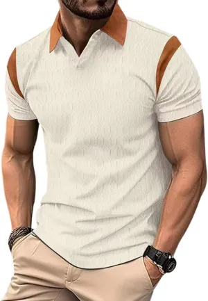 PORCLAY Men's Waffle Polo Shirts Short SleeveV Neck Casual Lapel Polos Tops 2025 Summer Slim Fit Golf Blouse for Men