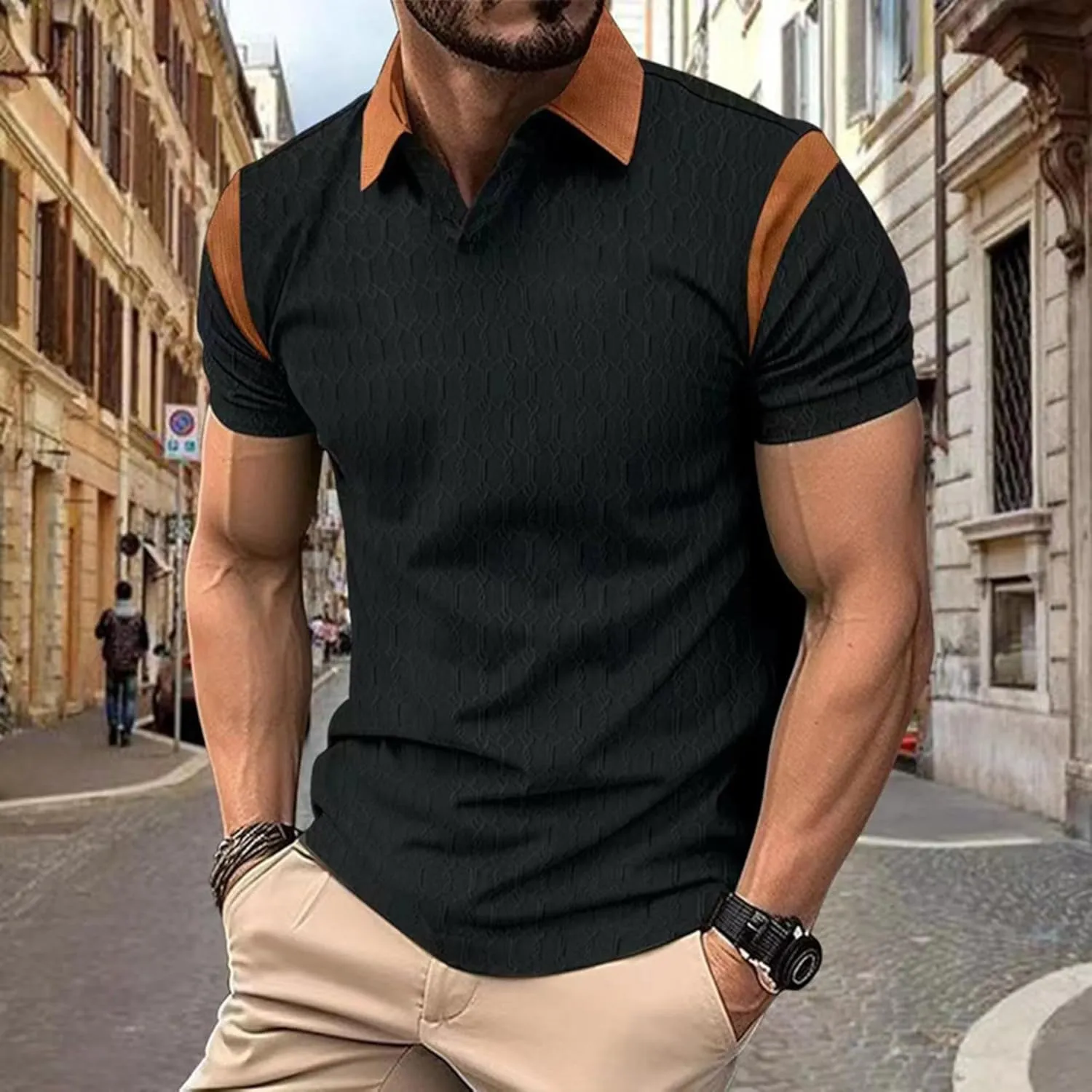 PORCLAY Men's Waffle Polo Shirts Short SleeveV Neck Casual Lapel Polos Tops 2025 Summer Slim Fit Golf Blouse for Men