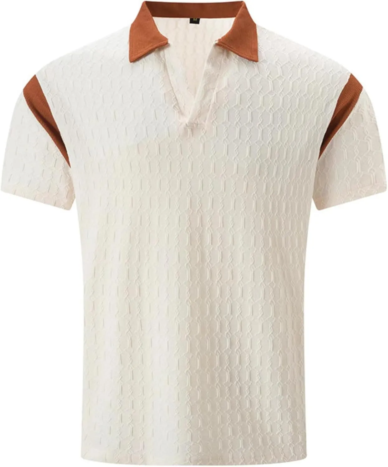 PORCLAY Men's Waffle Polo Shirts Short SleeveV Neck Casual Lapel Polos Tops 2025 Summer Slim Fit Golf Blouse for Men