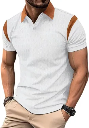 PORCLAY Men's Waffle Polo Shirts Short SleeveV Neck Casual Lapel Polos Tops 2025 Summer Slim Fit Golf Blouse for Men