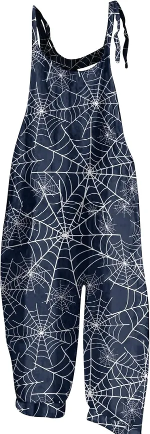 Pumpkin Bat Ghost Spider Web Halloween Print Jumper Women's Jumpsuits Rompers Overalls Linen Loose Jumpsuit for Women