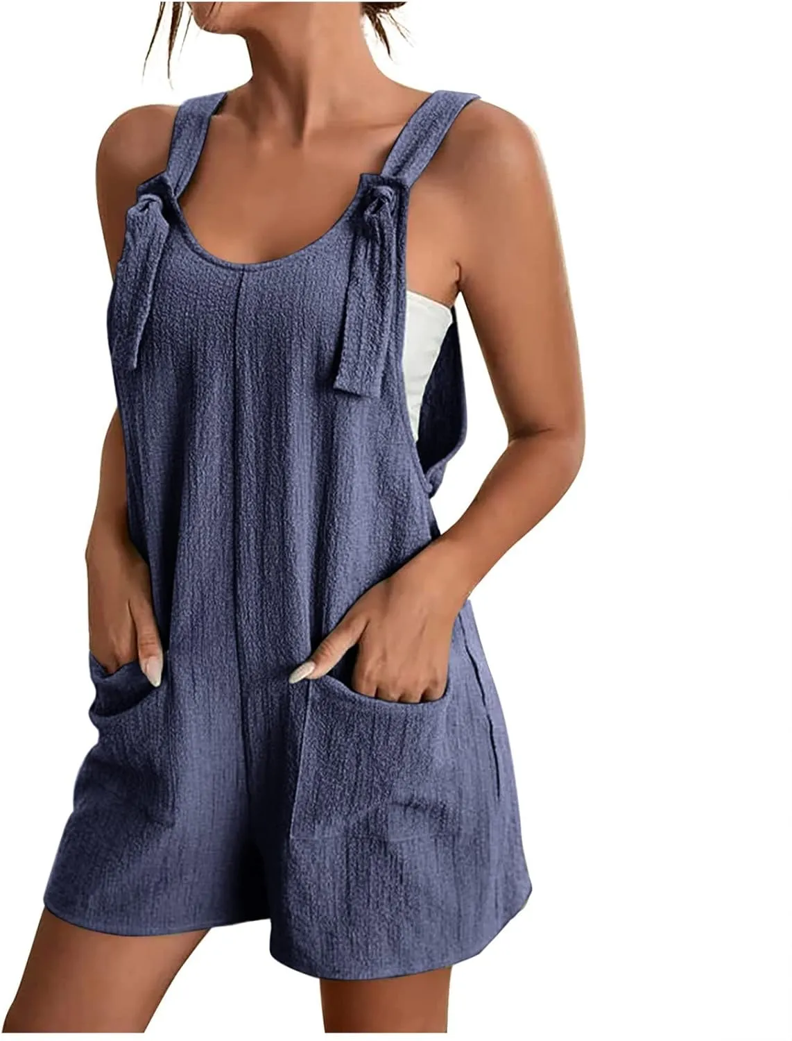 Romper for Women 2025 Casual Summer Adjustable Strap Sleeveless Overalls Wide Leg Jumpsuits Shorts with Pockets