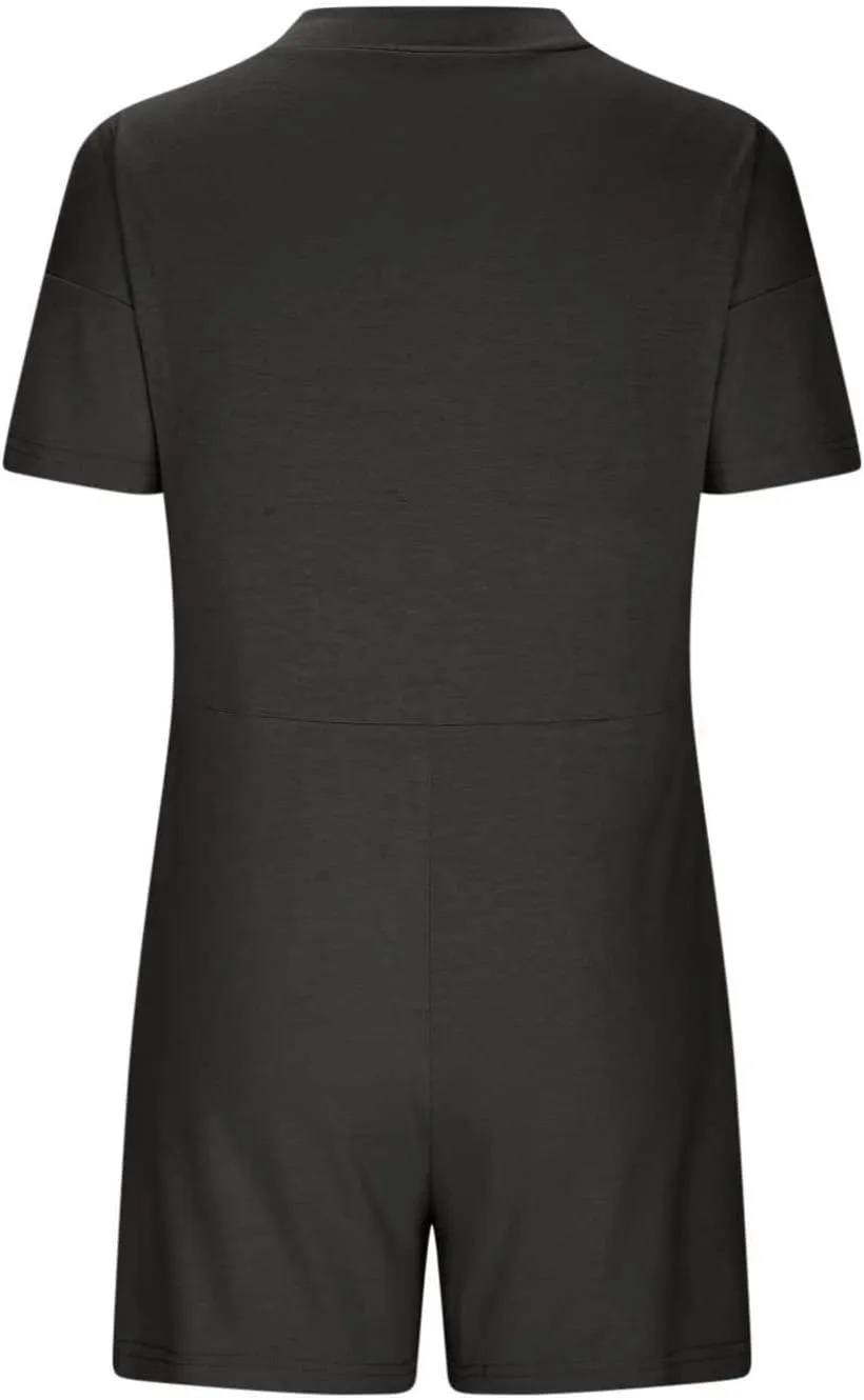 Rompers for Women 2025 Summer Casual Short Sleeve V-Neck Wide Leg One Piece Jumpsuits Loose Overalls With Pockets