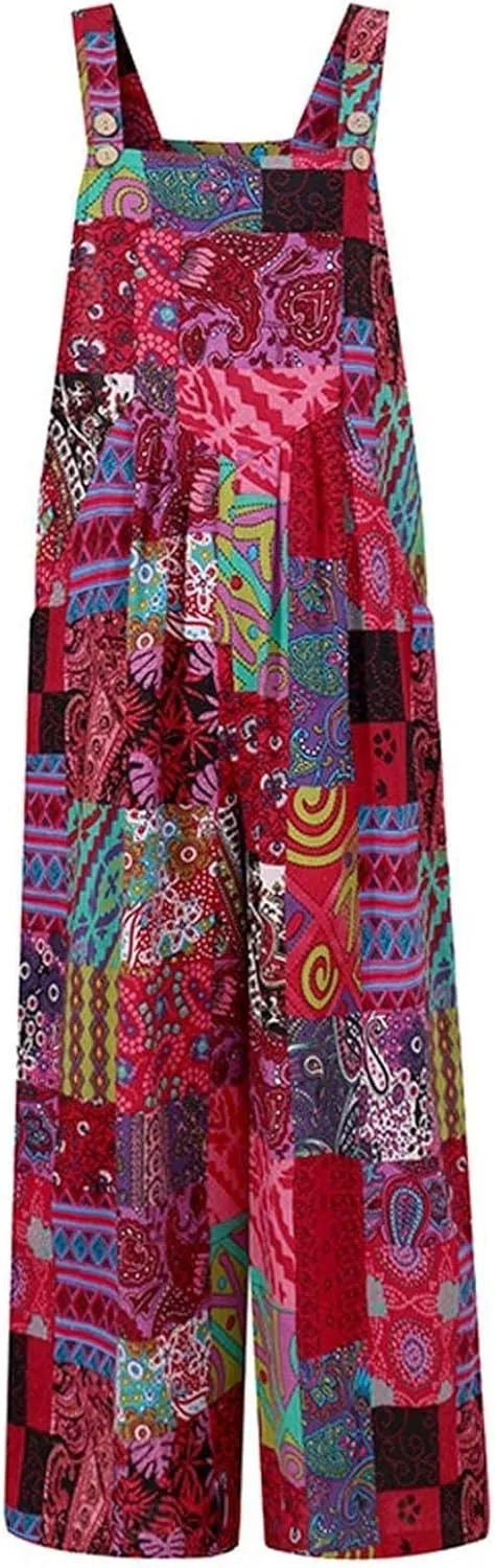 Rompers for Women 2025 Summer Floral Print Boho Overalls Loose fit Wide Leg Long Jumpsuits with Pockets