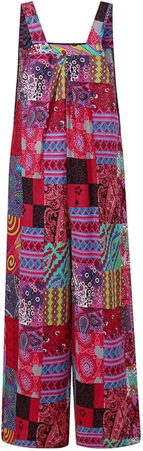 Rompers for Women 2025 Summer Floral Print Boho Overalls Loose fit Wide Leg Long Jumpsuits with Pockets