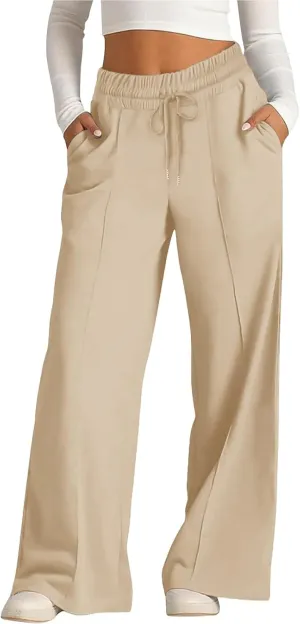 Same Day delivery Items Return pallets Sweatpants for Women 2024 Plus Size Casual High Waisted Straight Wide Leg Joggers Baggy Pants Y2k Fall Fashion Fleece Loose Comfy Trousers with Pockets B-Khaki