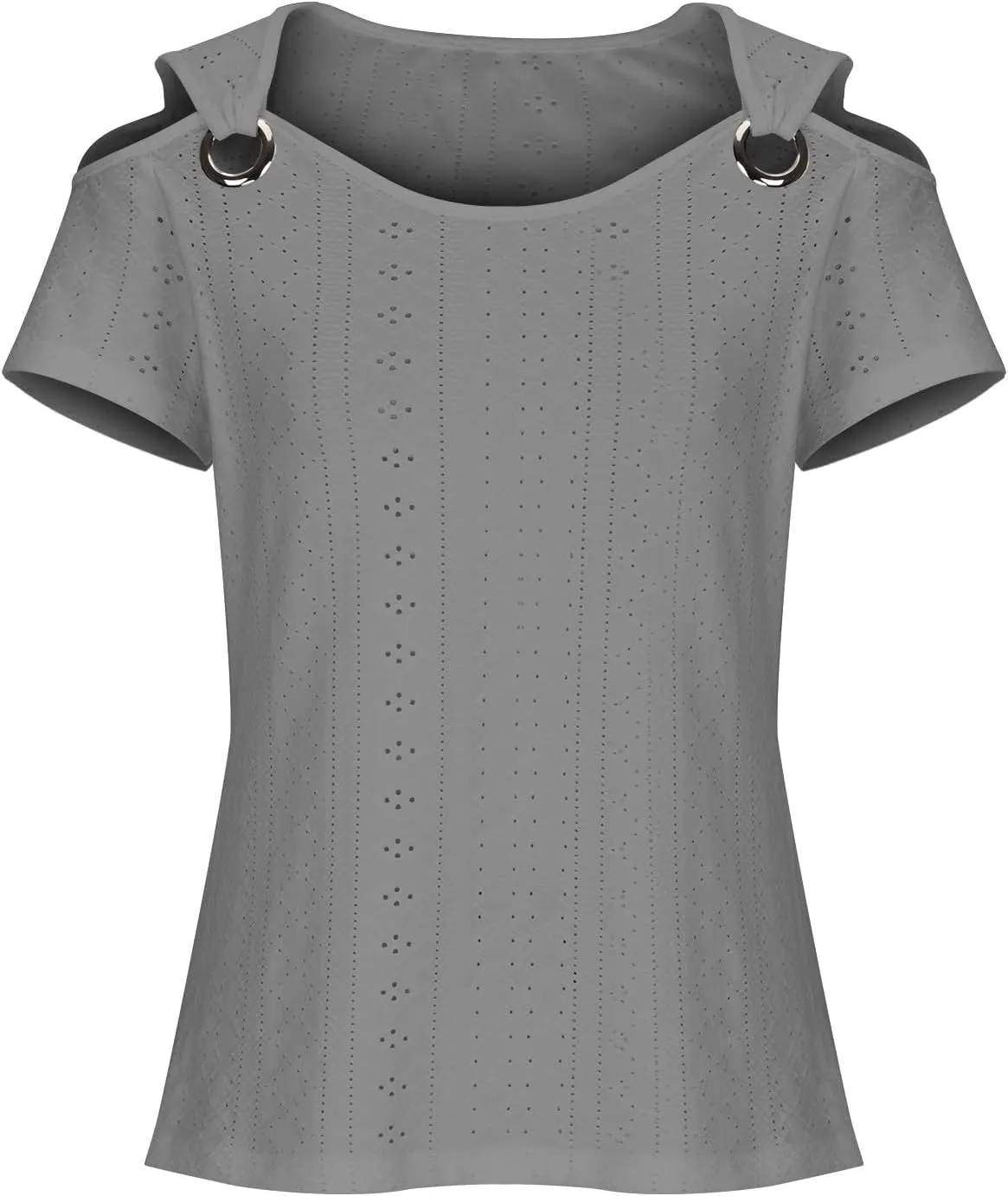 Sexy Cold Sholuder Tops for Women 2025 Summer Hollow Out Eyelet Short Sleeve Blouse Loose V Neck Tshirt Casual Tunics