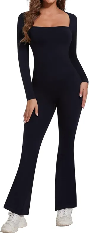 SHAPERIN Jumpsuits for Women Flared Pants Full Length Leggings Yoga Athletic Workout Rompers Casual Unitard Playsuits