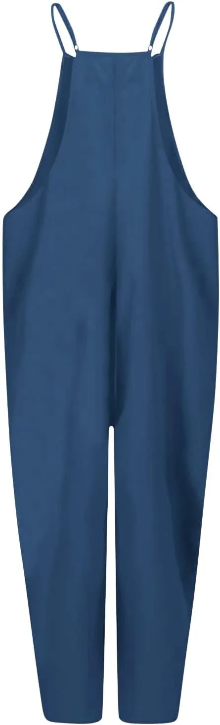 SMIDOW Jumpsuit For Women Dressy Casual Loose Sleeveless Spaghetti Strap Stretchy Wide Leg Long Pant Romper With Pockets