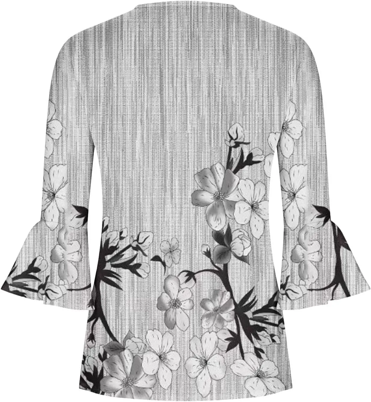 SMIDOW Tunic Tops for Women Loose Fit Spring Henley v Neck Shirt 3/4 Bell Sleeve Bohemian Floral Print t-Shirt Blouse Trendy