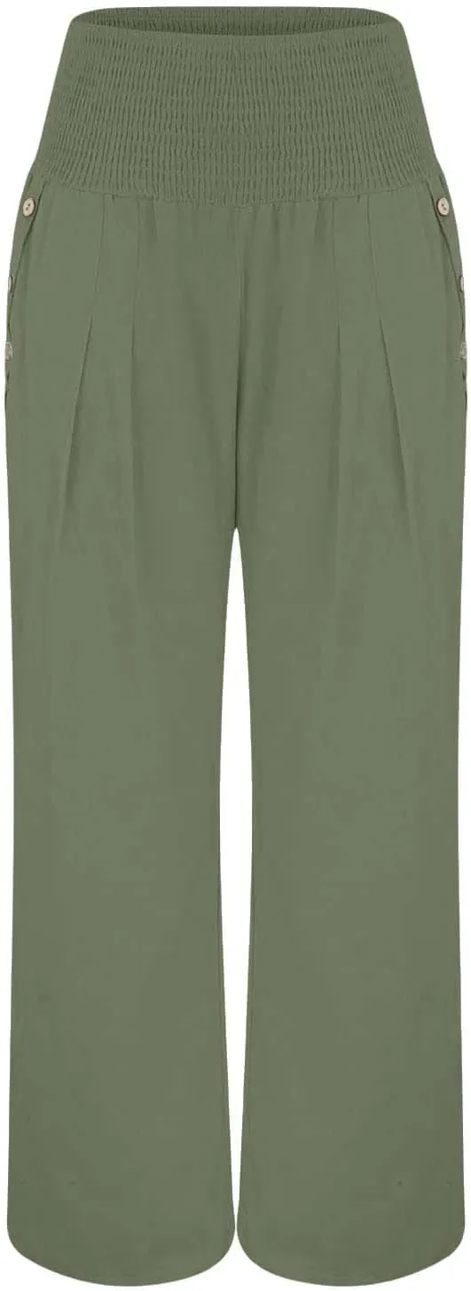 Striped Linen Pants Women Summer Casual Loose Drawstring Wide Leg Work Pants 2025 Beach Elastic Waist Palazzo Slacks