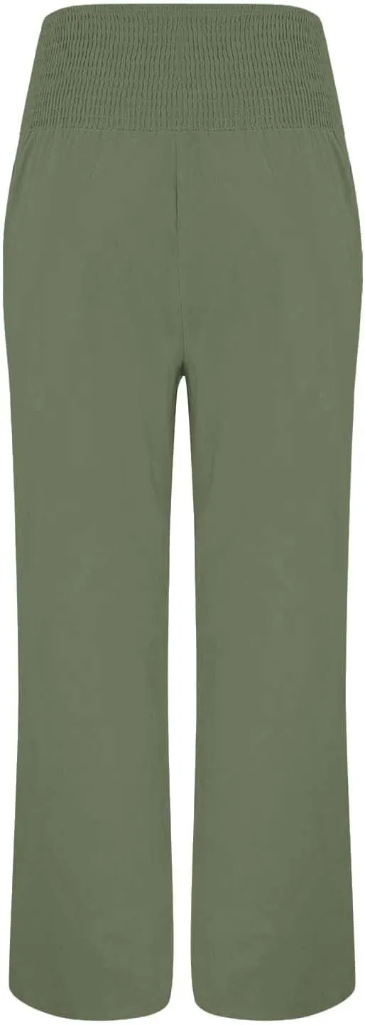 Striped Linen Pants Women Summer Casual Loose Drawstring Wide Leg Work Pants 2025 Beach Elastic Waist Palazzo Slacks