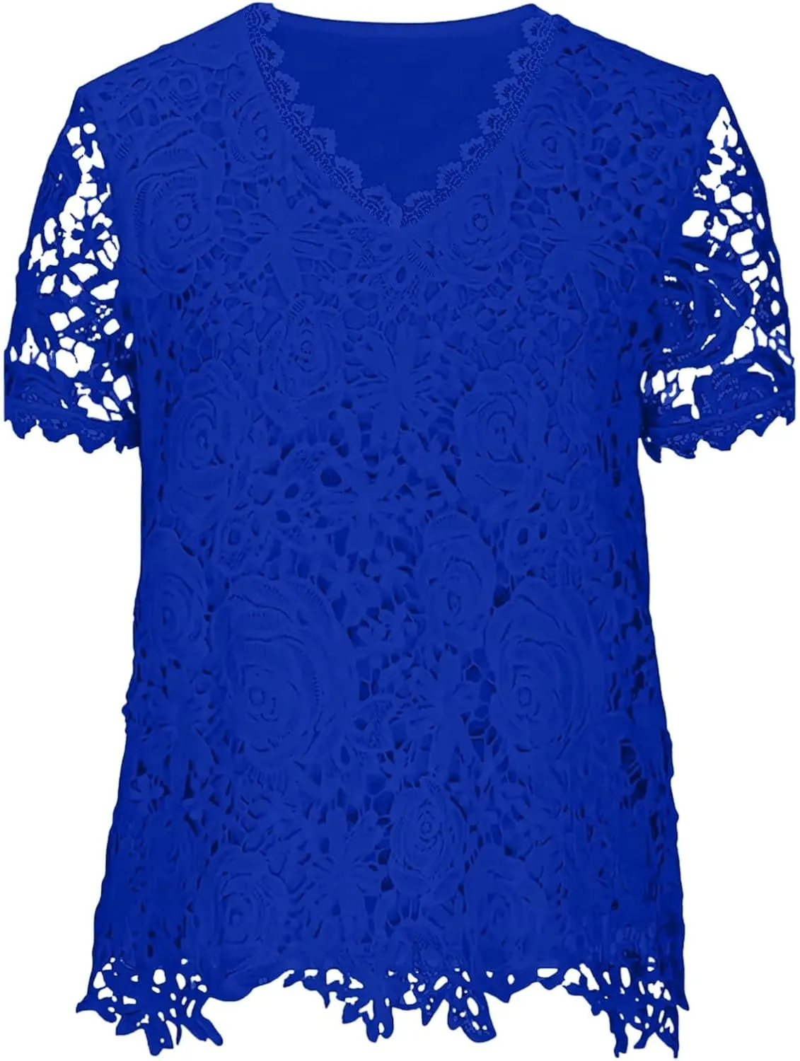 Summer Tops for Women 2024 Lace Crochet Embroidery Crewneck T Shirts Dressy Casual Short Sleeve Elegant Work Blouses