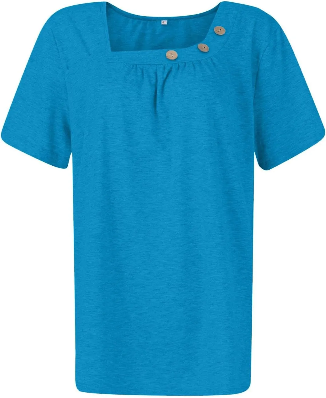 Summer Tops for Women 2025 Short Sleeve Shirts Dressy Casual Loose Fitted T-Shirts Button Decor Plain Tunic Tops Blouse