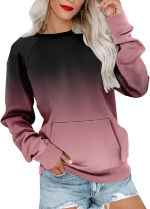 Sweatshirt for Women Fall Fashion Long Sleeve Crewneck T-shirt Loose Comfortable Pullover Hoodless Sweatshirts with Pockets