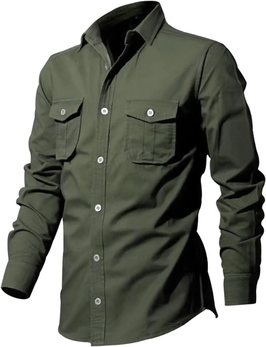 Tactical Cargo Shirts for Men Long Sleeve Quick Dry Work Shirts Outdoor Cool Button Down Hiking Fishing Casual Shirt