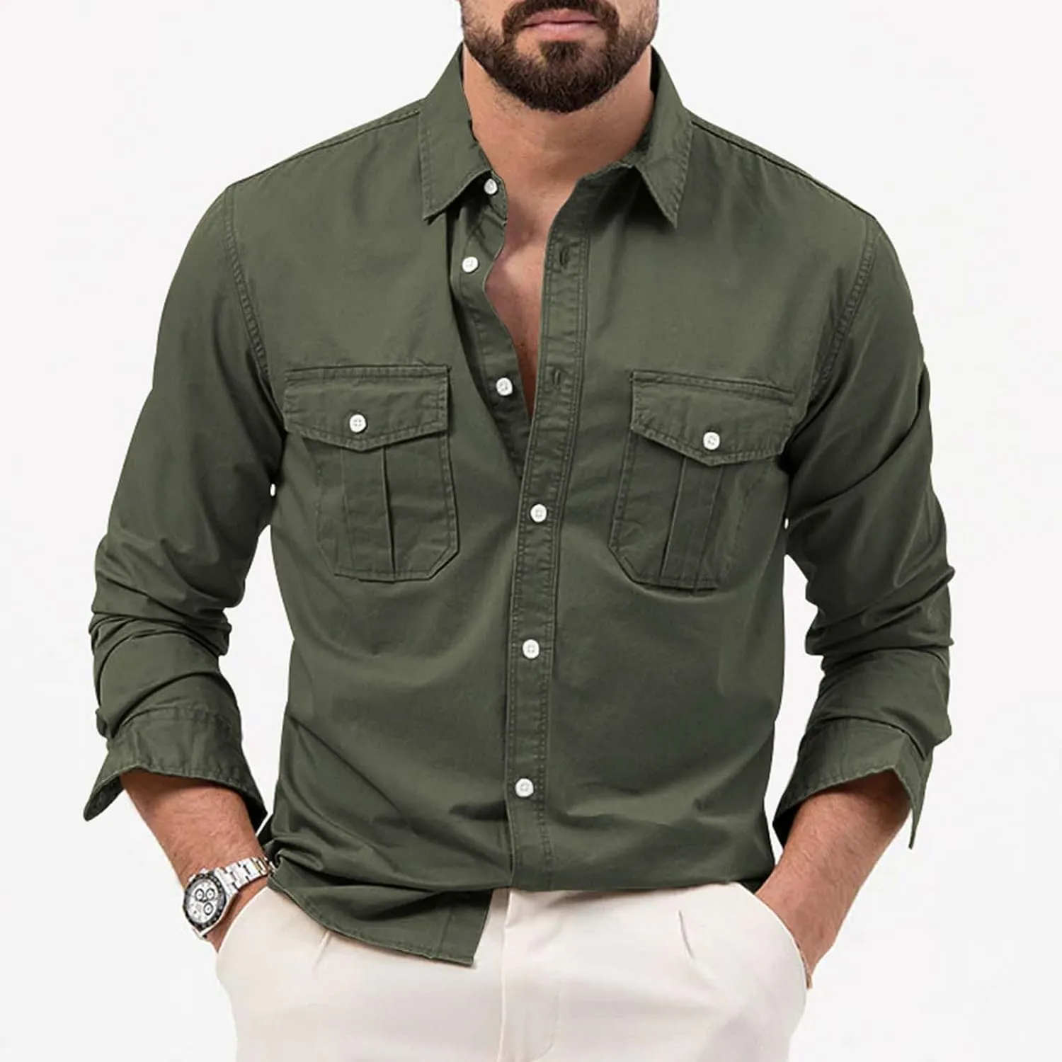 Tactical Cargo Shirts for Men Long Sleeve Quick Dry Work Shirts Outdoor Cool Button Down Hiking Fishing Casual Shirt