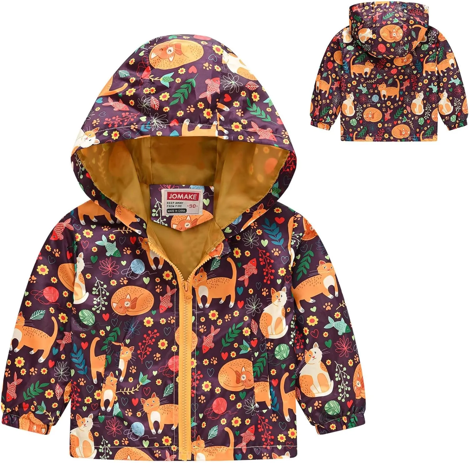 Toddler Boys Girls Casual Jackets Cartoon Zipper Hooded Jackets Long Sleeve Windbreaker Kids Jackets Coats