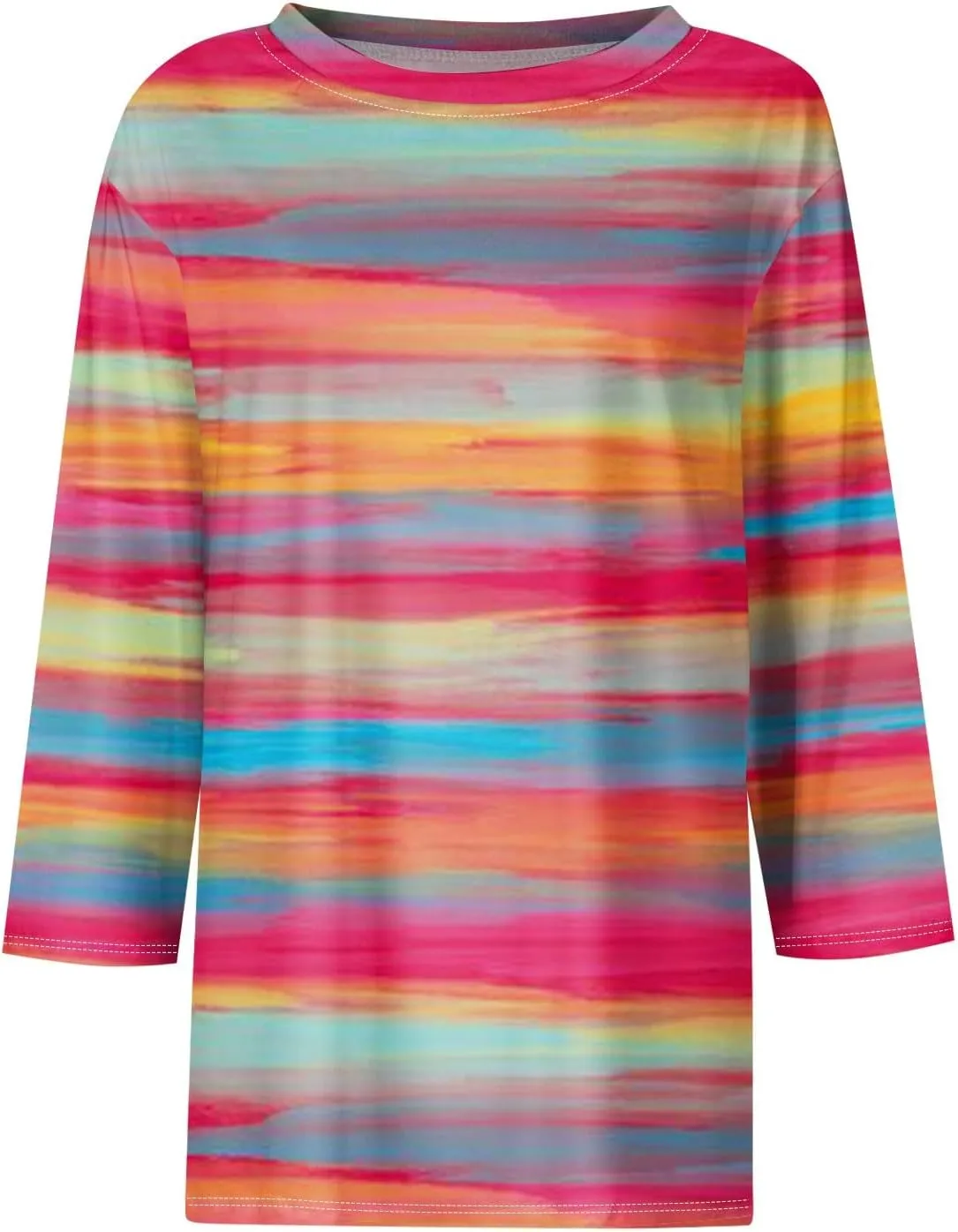 Tops for Women 3/4 Length Sleeve Crewneck Shirts 2024 Fall Casual Loose Fit Printed Blouse Cute Graphic Basic Tees