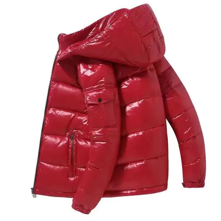 Treesolo Men 's Jackets Short Winter Hooded Women Thickened Warm-Keeping Cold-Proof Long Sleeve Cardigan Jacket New Glossy Down