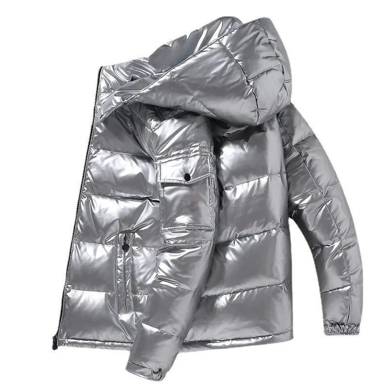 Treesolo Men 's Jackets Short Winter Hooded Women Thickened Warm-Keeping Cold-Proof Long Sleeve Cardigan Jacket New Glossy Down