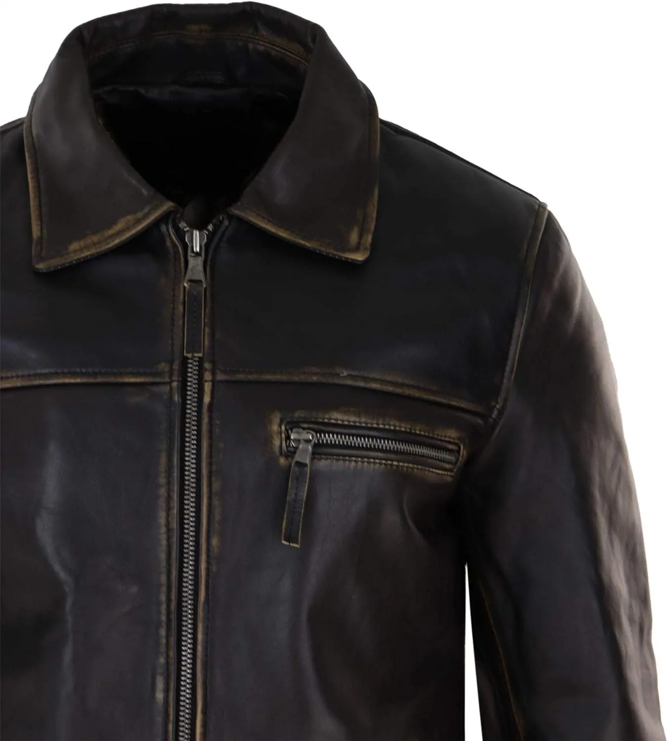 TruClothing Mens Classic Real Leather Soft Hide Zipped Collar Box Jacket Smart Casual Fit